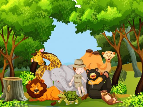 Zoo with Zookeeper and Animals Illustration