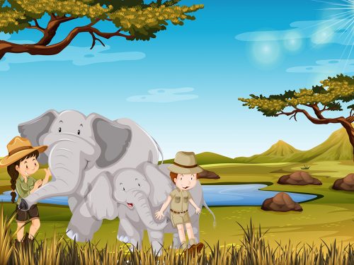 Zoo with Zookeeper and Animals Illustration