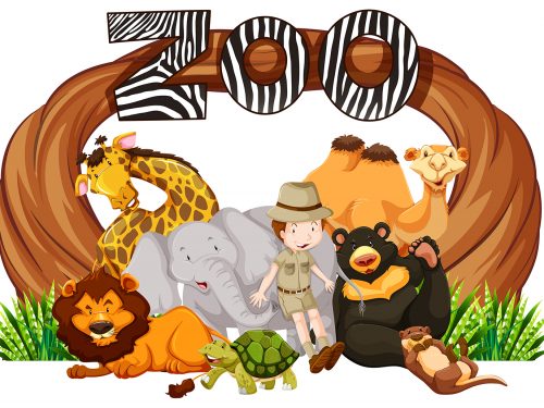 Zoo with Zookeeper and Animals Illustration