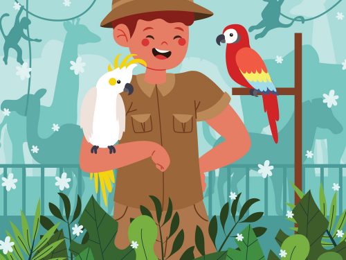Zoo with Zookeeper and Animals Illustration