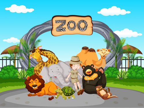 Zoo with Zookeeper and Animals Illustration