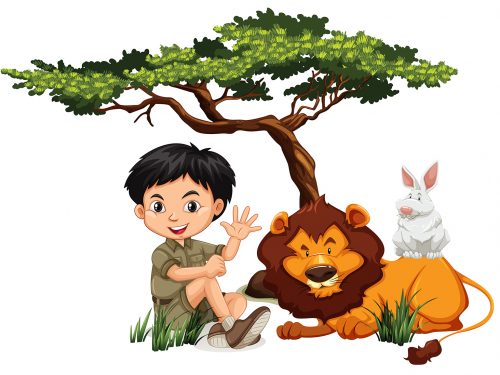 Zoo with Zookeeper and Animals Illustration