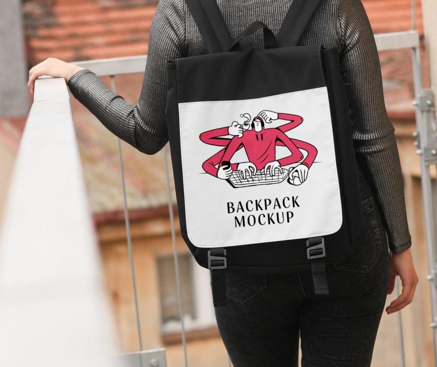 Backpack on Women Mockup