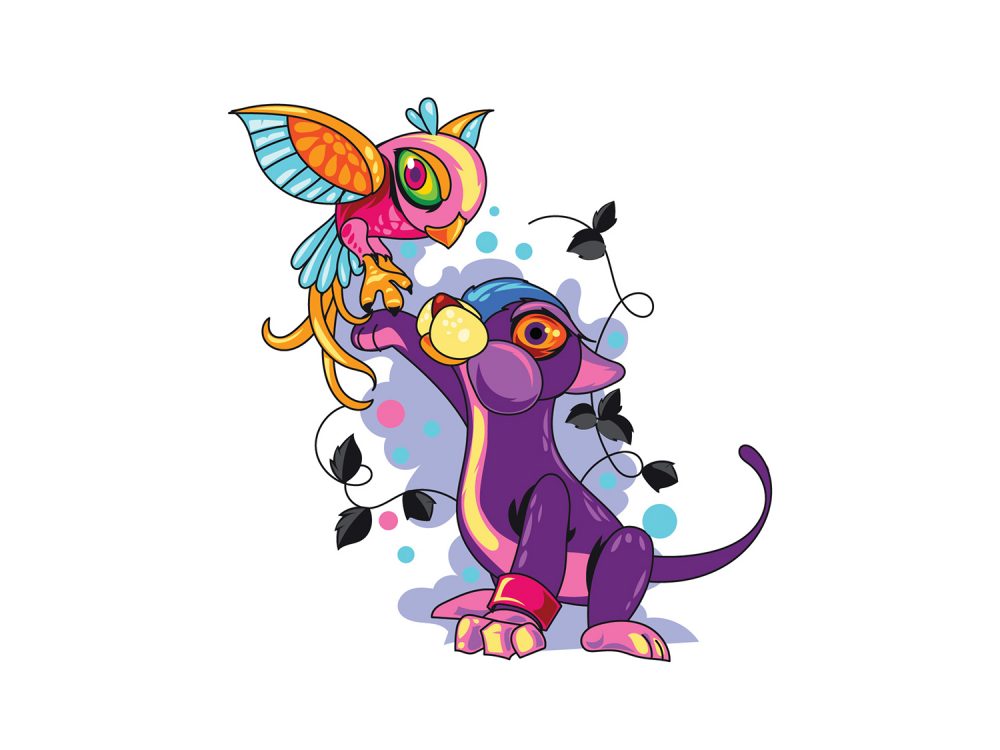 Cute Cat Grab the Bird Illustration