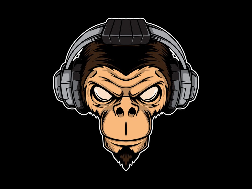Headphone Monkey Head Illustration