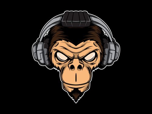 Headphone Monkey Head Illustration