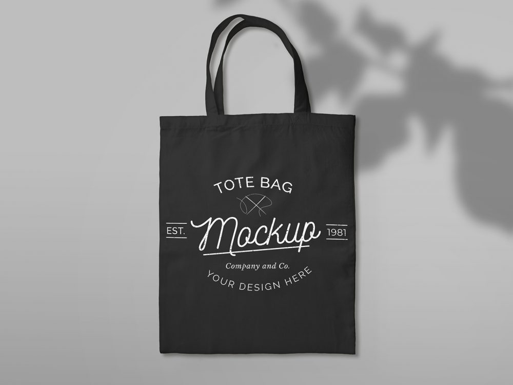 Isolated Black Tote Bag with Plant Free Mockup