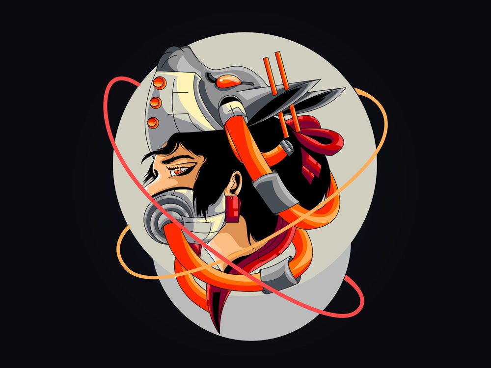 Mecha Geisha Hand Drawn Illustration