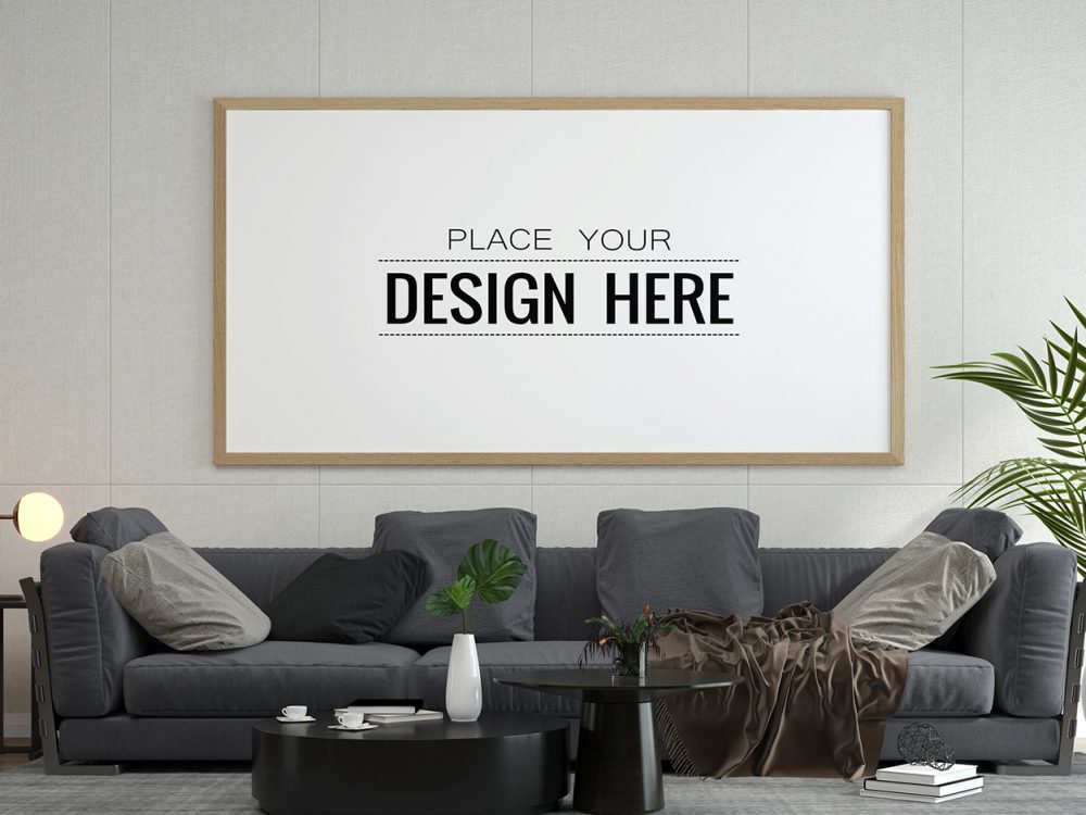 Poster Frame in Living Room Mockup