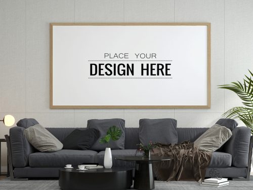 Poster Frame in Living Room Mockup
