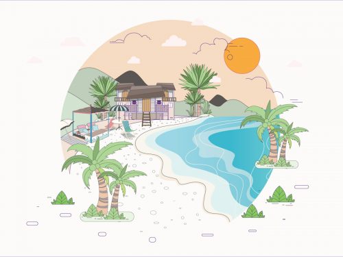 Scene with Ocean and Beach Illustration