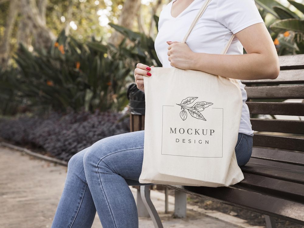 Woman with Bag Mockup