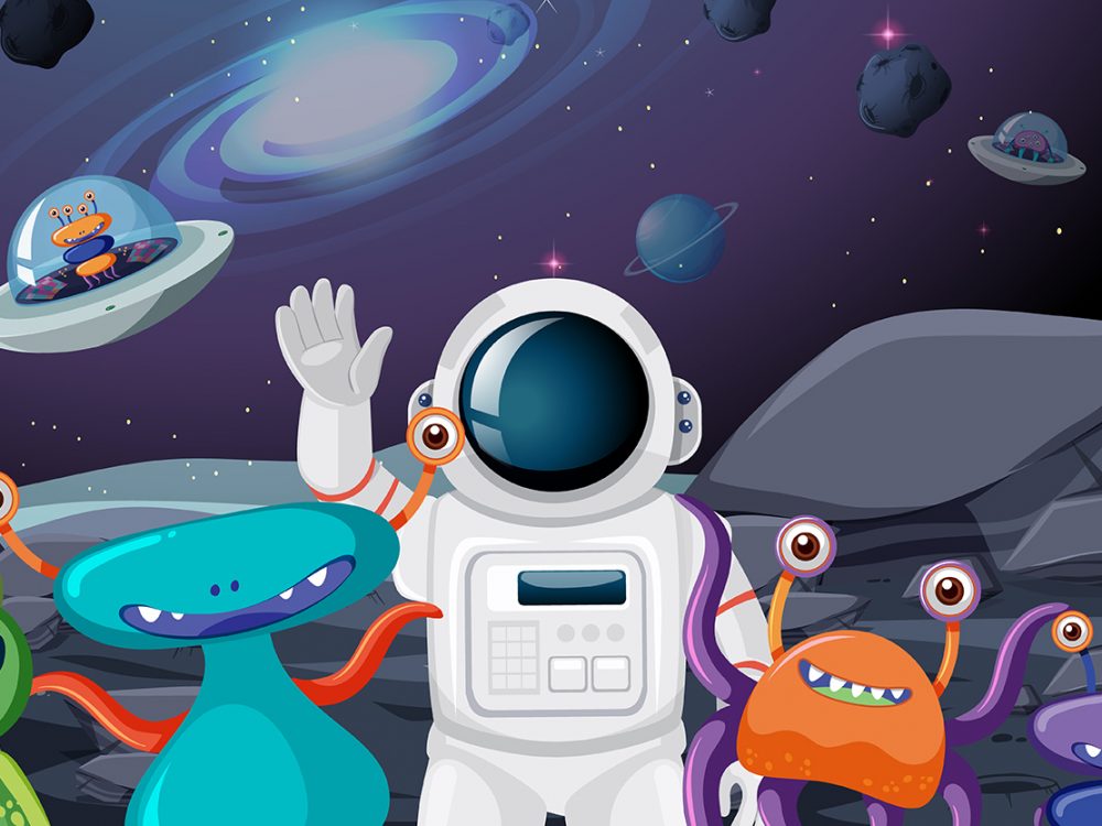 Cute Astronauts and Aliens Free Vector Illustrations
