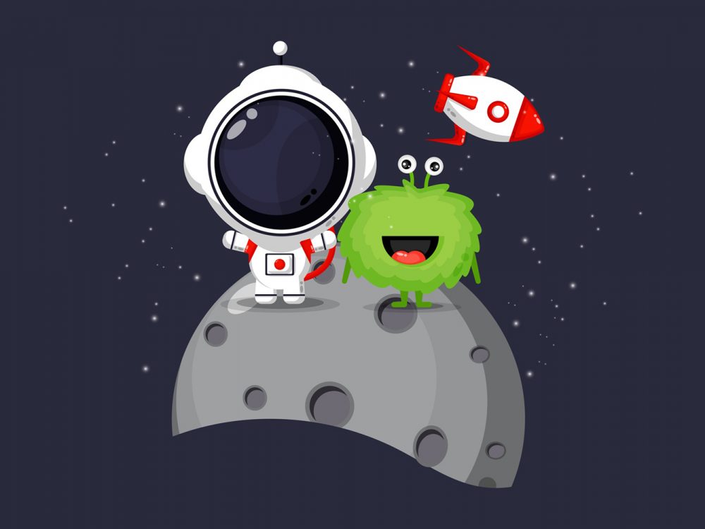 Cute Astronauts and Aliens Free Vector Illustrations