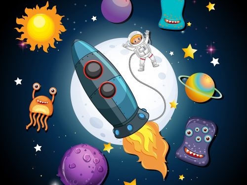 Cute Astronauts and Aliens Free Vector Illustrations