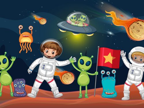 Cute Astronauts and Aliens Free Vector Illustrations