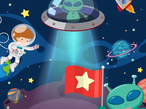 Cute Astronauts and Aliens Free Vector Illustrations