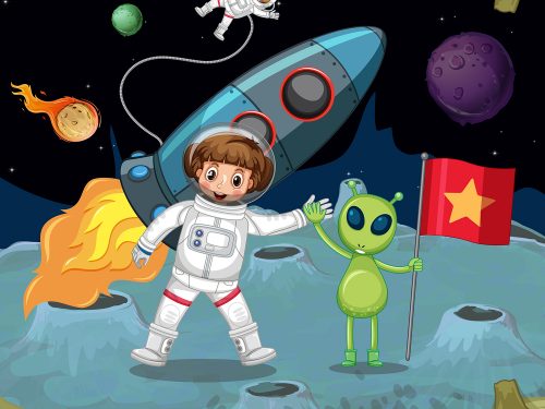 Cute Astronauts and Aliens Free Vector Illustrations