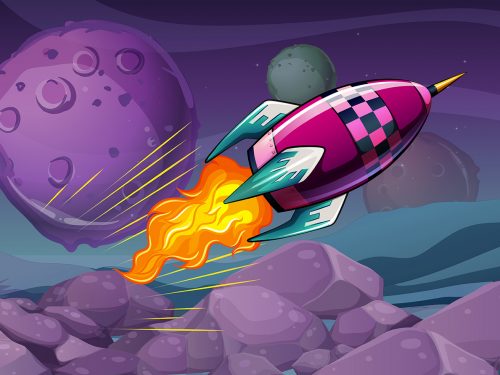 Rocket Flying Over the Moon Free Vector Illustration