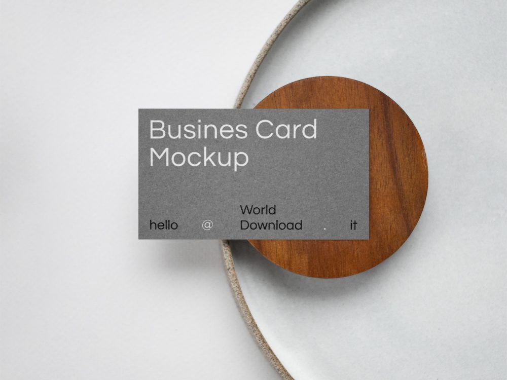 Business Card on Plate PSD Mockup