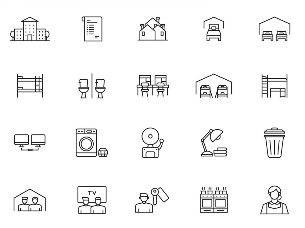 Dormitory Line Icons
