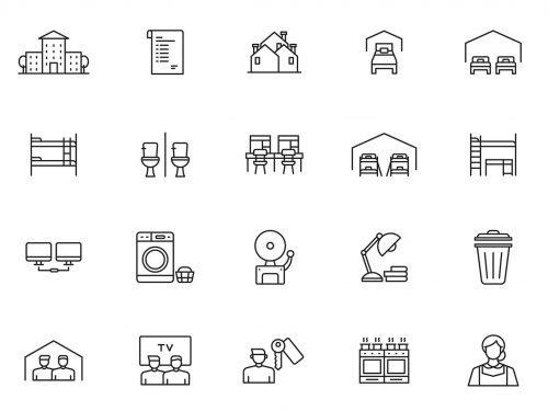 Dormitory Line Icons