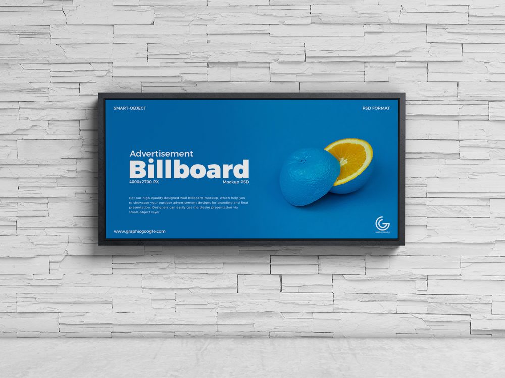 Free Advertisement Wall Billboard Mockup PSD