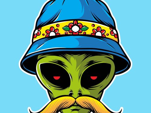 Mustache Alien Wearing Bucket Hat Illustration