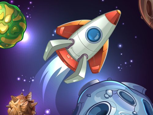 Space Ship in Outer Space with Planets Illustration