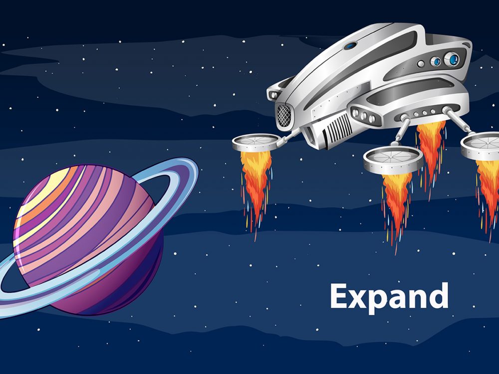 Space Ship in Outer Space with Planets Illustration