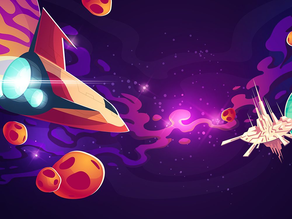 Space Ship in Outer Space with Planets Illustration