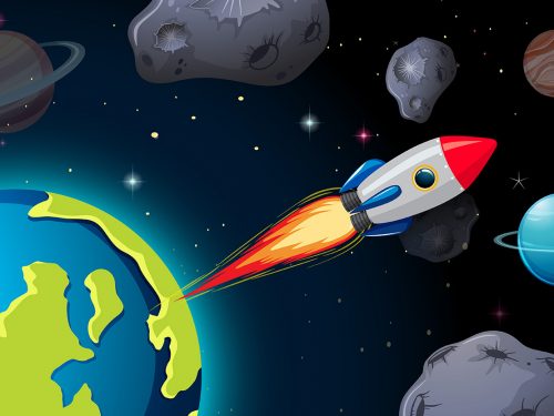 Space Ship in Outer Space with Planets Illustration