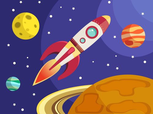 Space Ship in Outer Space with Planets Illustration