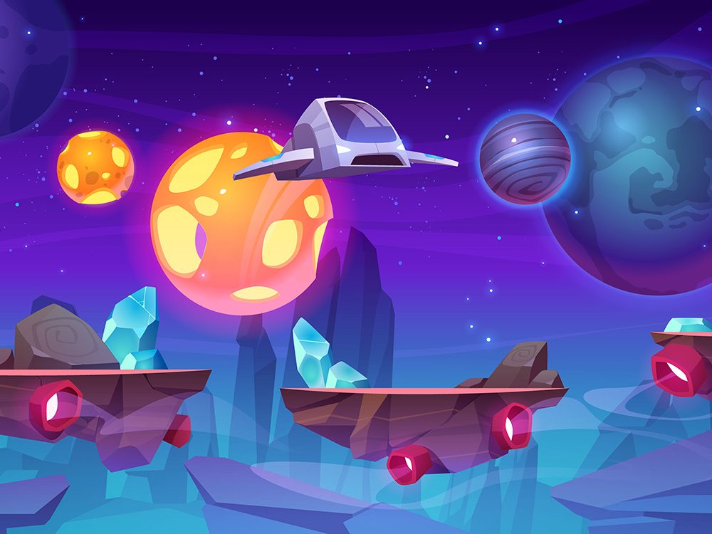 Space Ship in Outer Space with Planets Illustration