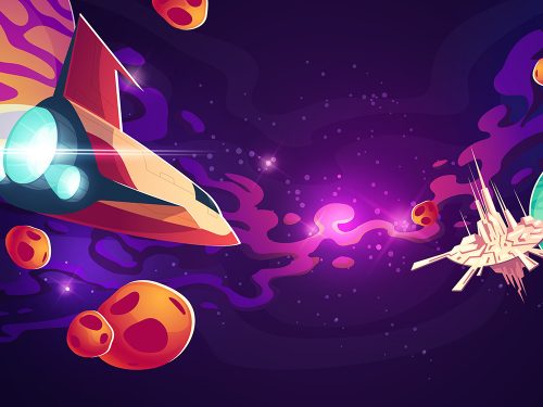 Space Ship in Outer Space with Planets Illustration