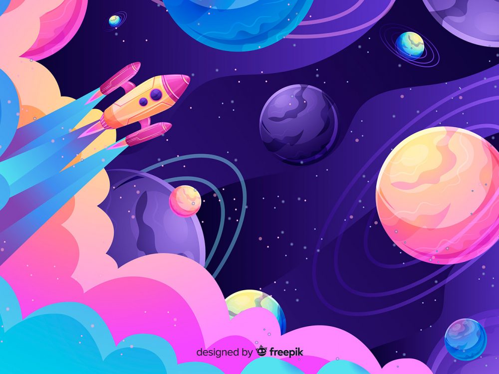 Space Ship in Outer Space with Planets Illustration