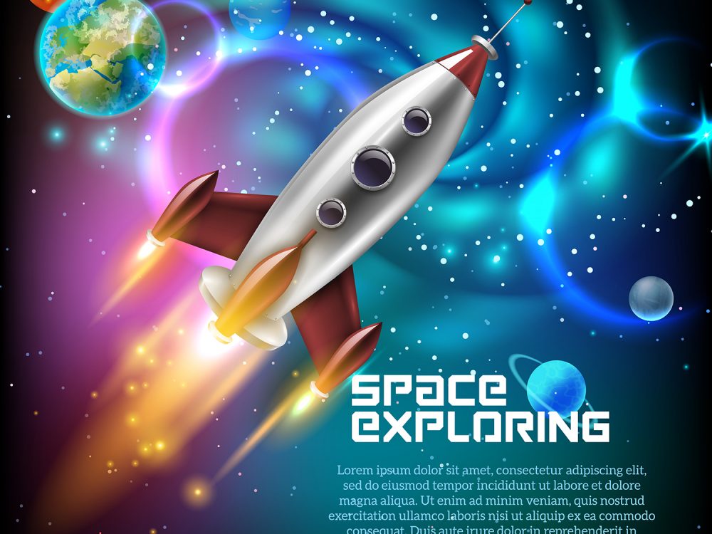 Space Ship in Outer Space with Planets Illustration