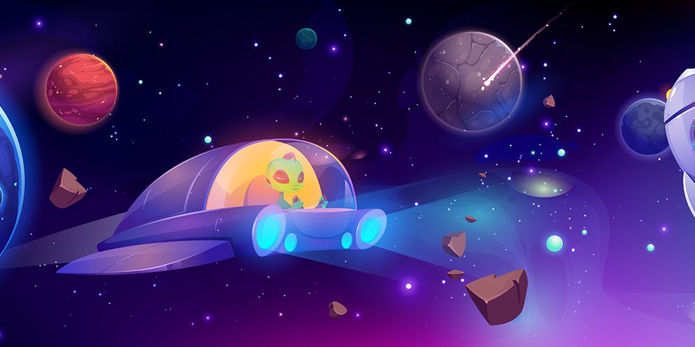 Space Ship in Outer Space with Planets Illustration