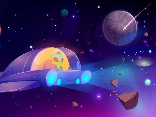 Space Ship in Outer Space with Planets Illustration