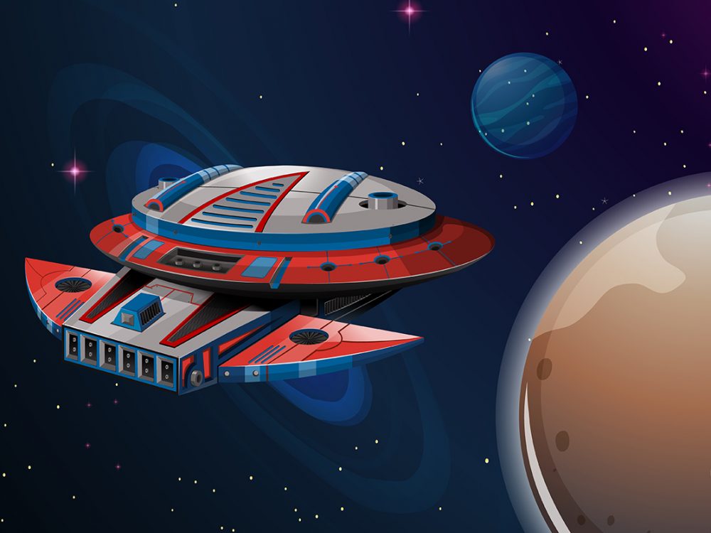 Space Ship in Outer Space with Planets Illustration
