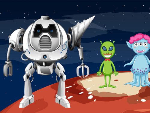 Aliens in Space Illustration