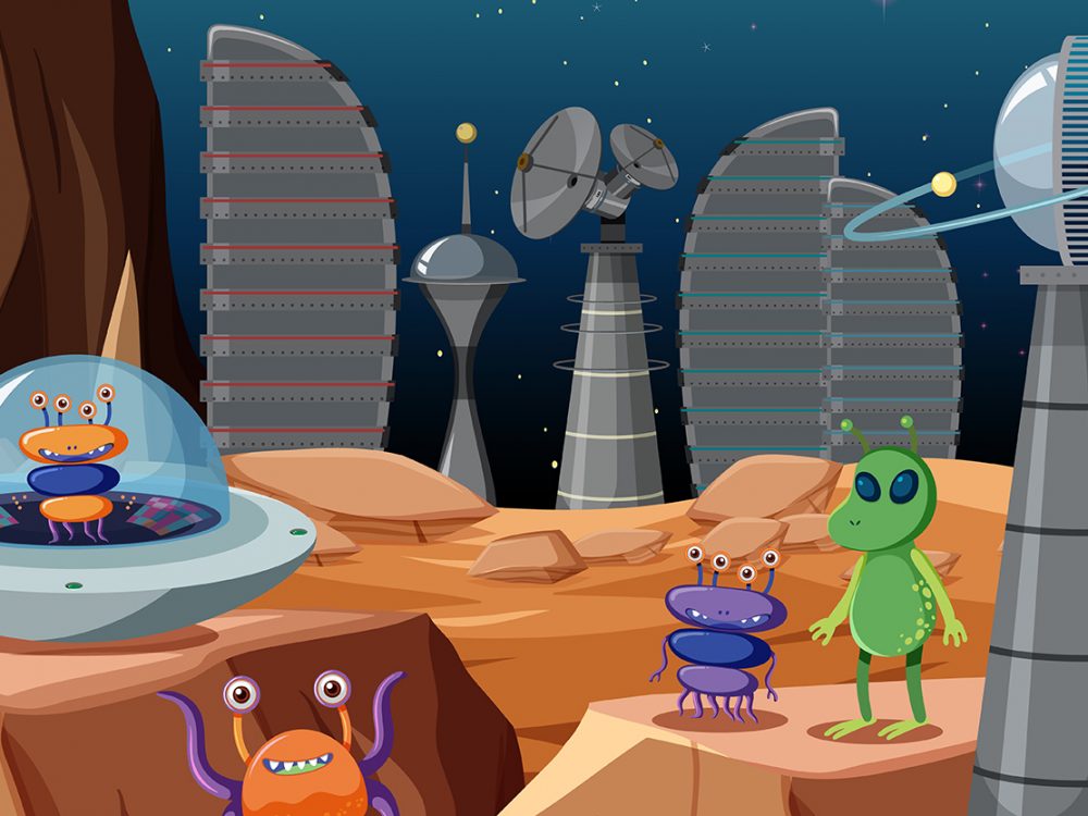 Aliens in Space Illustration