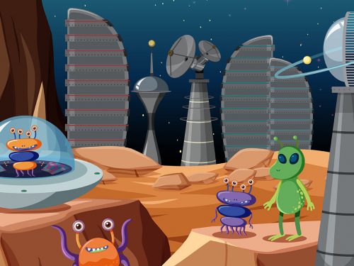 Aliens in Space Illustration