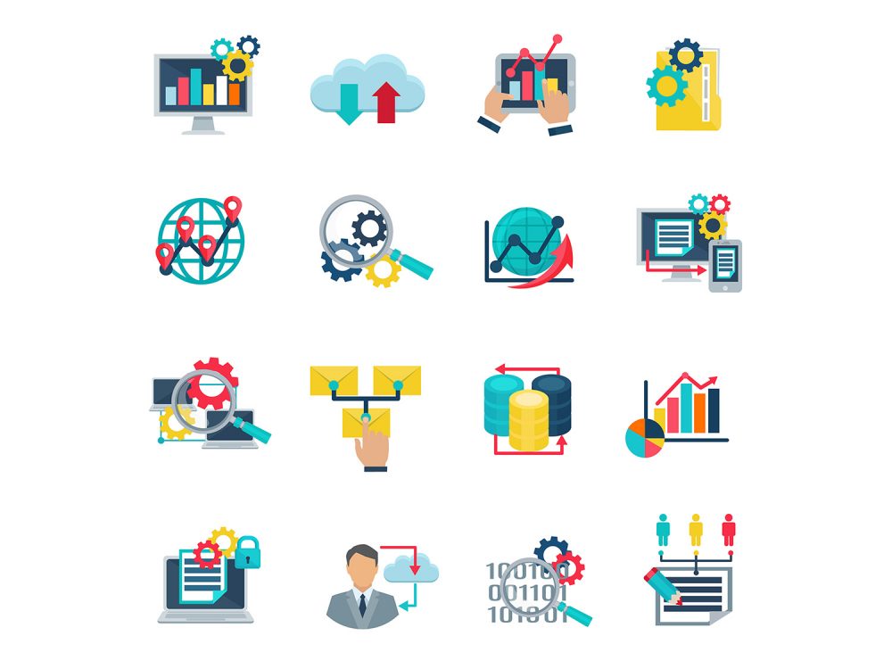Big Data Analytics Technology Flat Icons