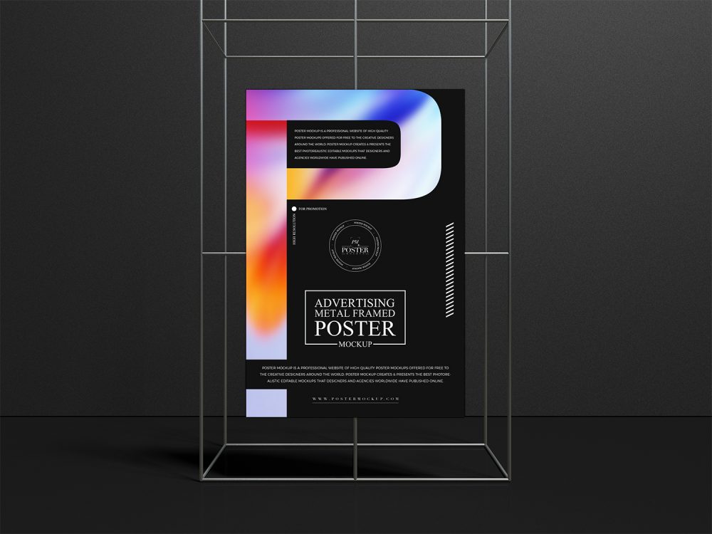 Free Black Environment Metal Framed Poster Mockup