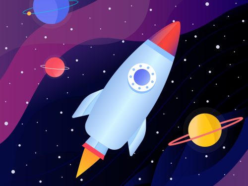 Gradient Galaxy Background with a Rocket