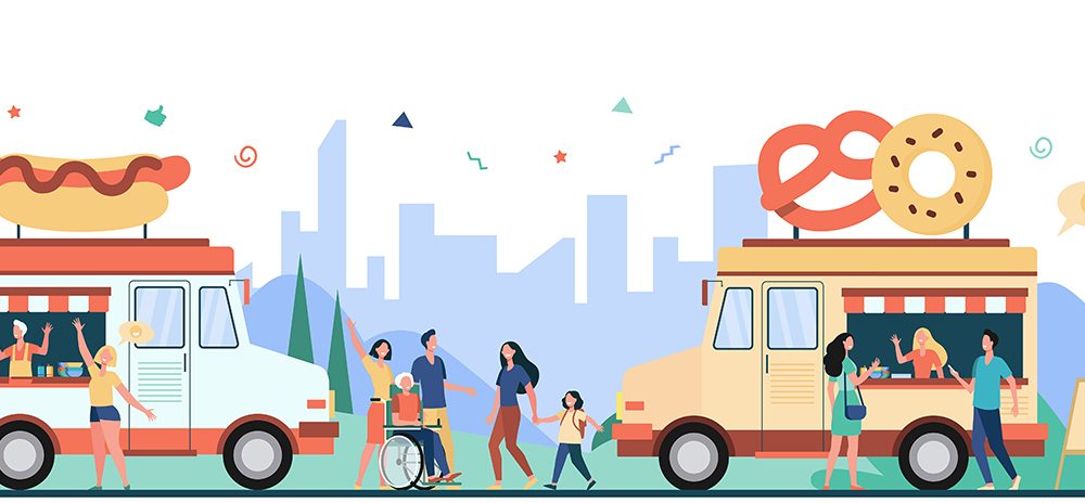 People Visiting Street Food Festival Illustration