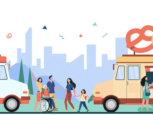 People Visiting Street Food Festival Illustration