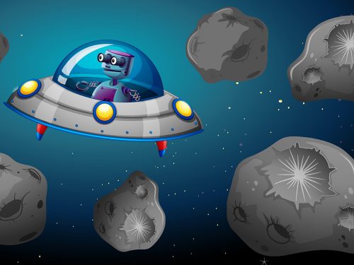 Robot in Space Ship Illustration