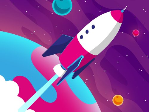 Space Ship in Outer Space with Planets Illustration